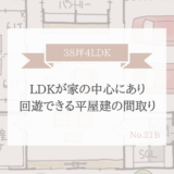 LDKが家の中心にあり、回遊できる平屋建の間取り【38坪4LDK】