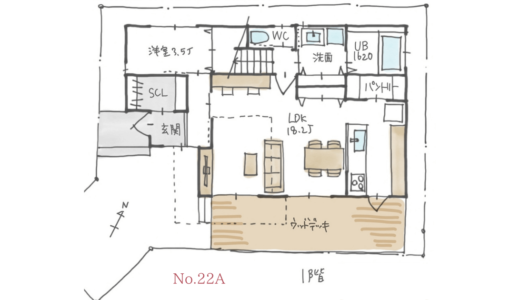 子供室が３室ある、吹抜けリビングのある間取り【34坪5LDK2階建】No.22A