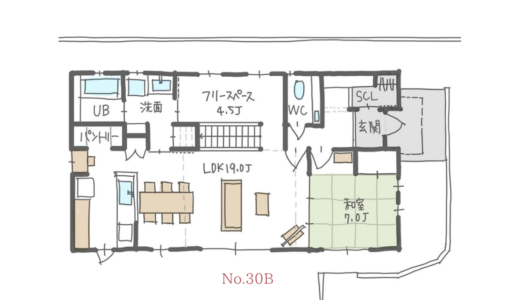 家事動線の良い二世帯住宅の間取り【35坪3LDK】No.30B