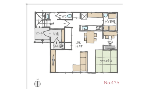LDKに小上がりの畳スペースのある間取り【38坪3LDK2階建】No.47A