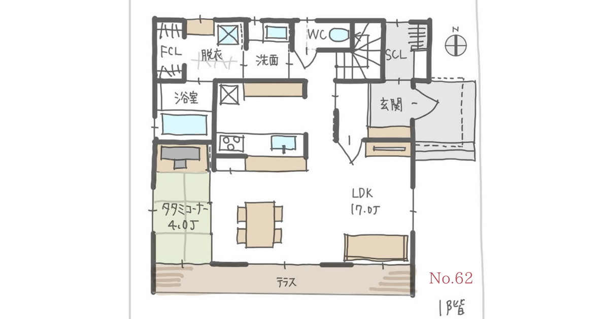 洗面 脱衣室別の家事動線の良い間取り 32坪3ldk No 62 家事動線の良い間取りをつくる みゆう間取り相談室