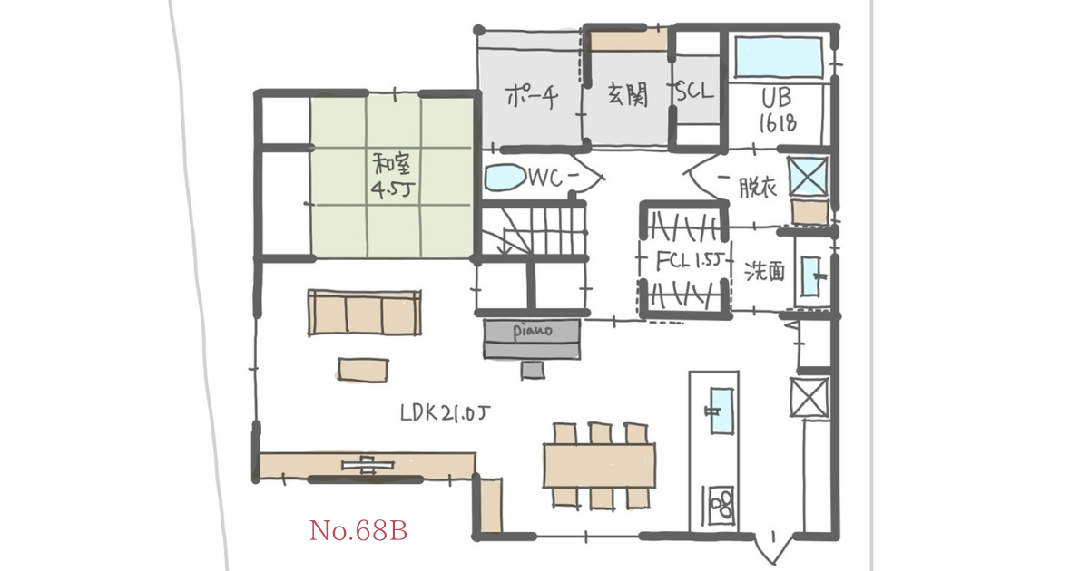 回遊できる家事動線の良い間取り【34坪4LDK2階建】No.68B | みゆう間取り相談室