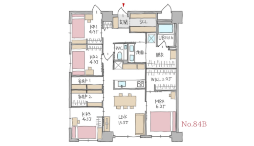 ４室の個室を設け、収納を充実させたマンションリノベーションの間取り【27坪4LDK】