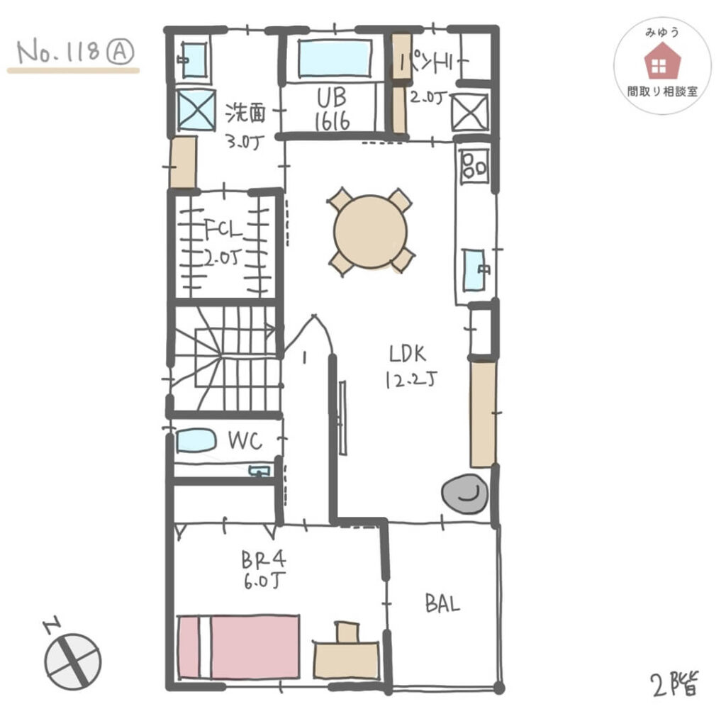 家事をする場所の隣に収納が充実している、犬と暮らす家【34坪5LDK2階建】No.118A2階