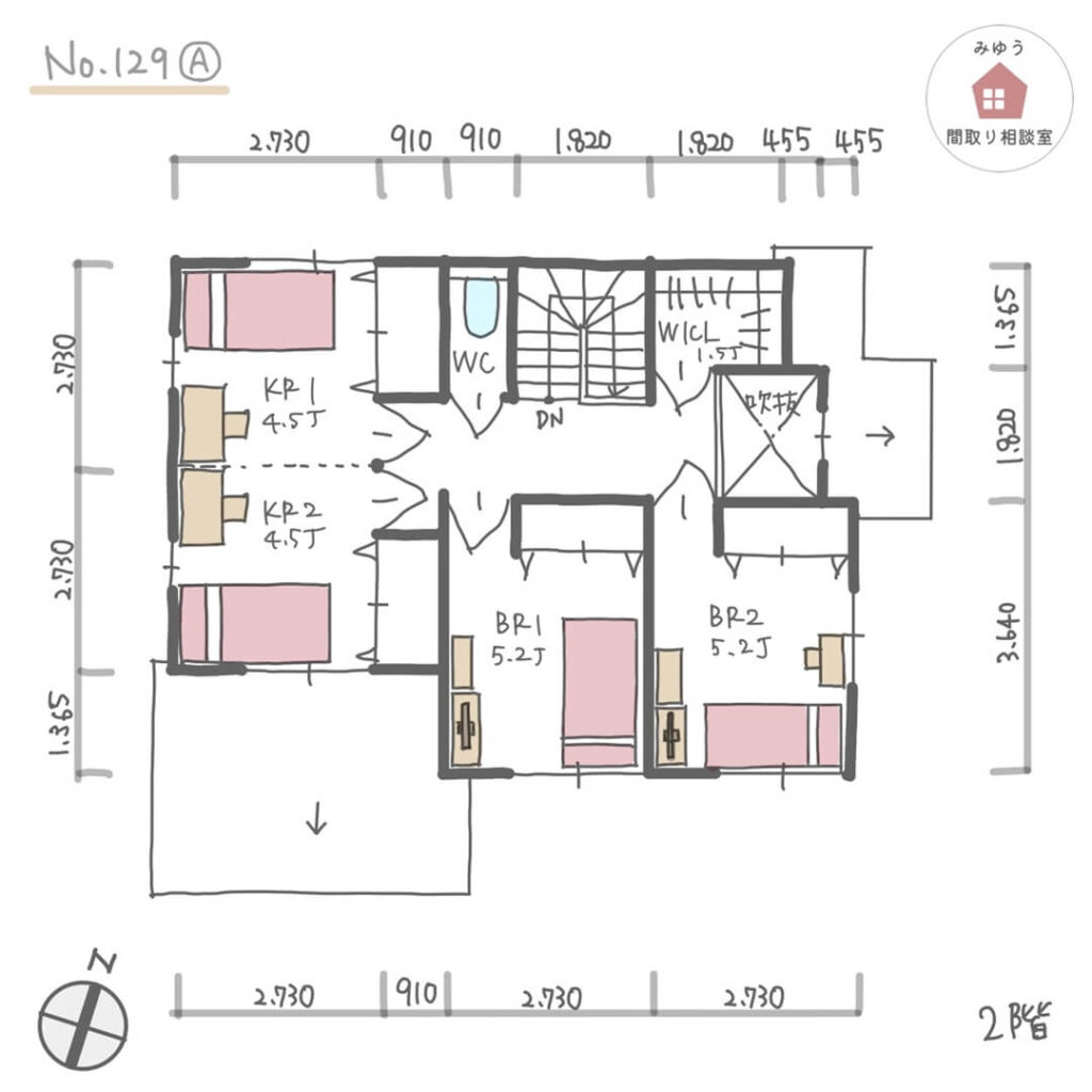 【35坪4LDK2階建】No.129A-寸法有2階