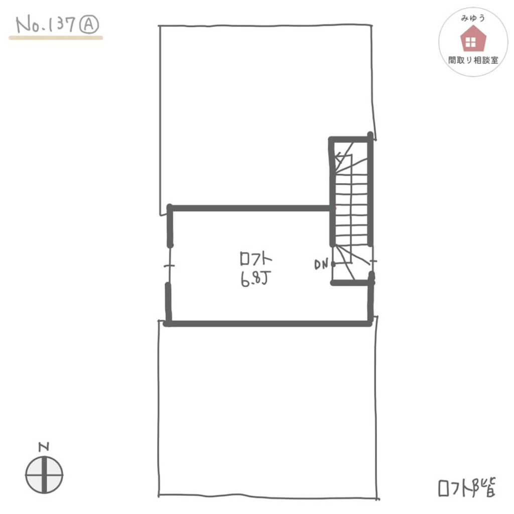 居心地の良さを大事にした、間口の狭い都市型住宅間取り【28坪4LDK2階建】No.137A-ロフト階