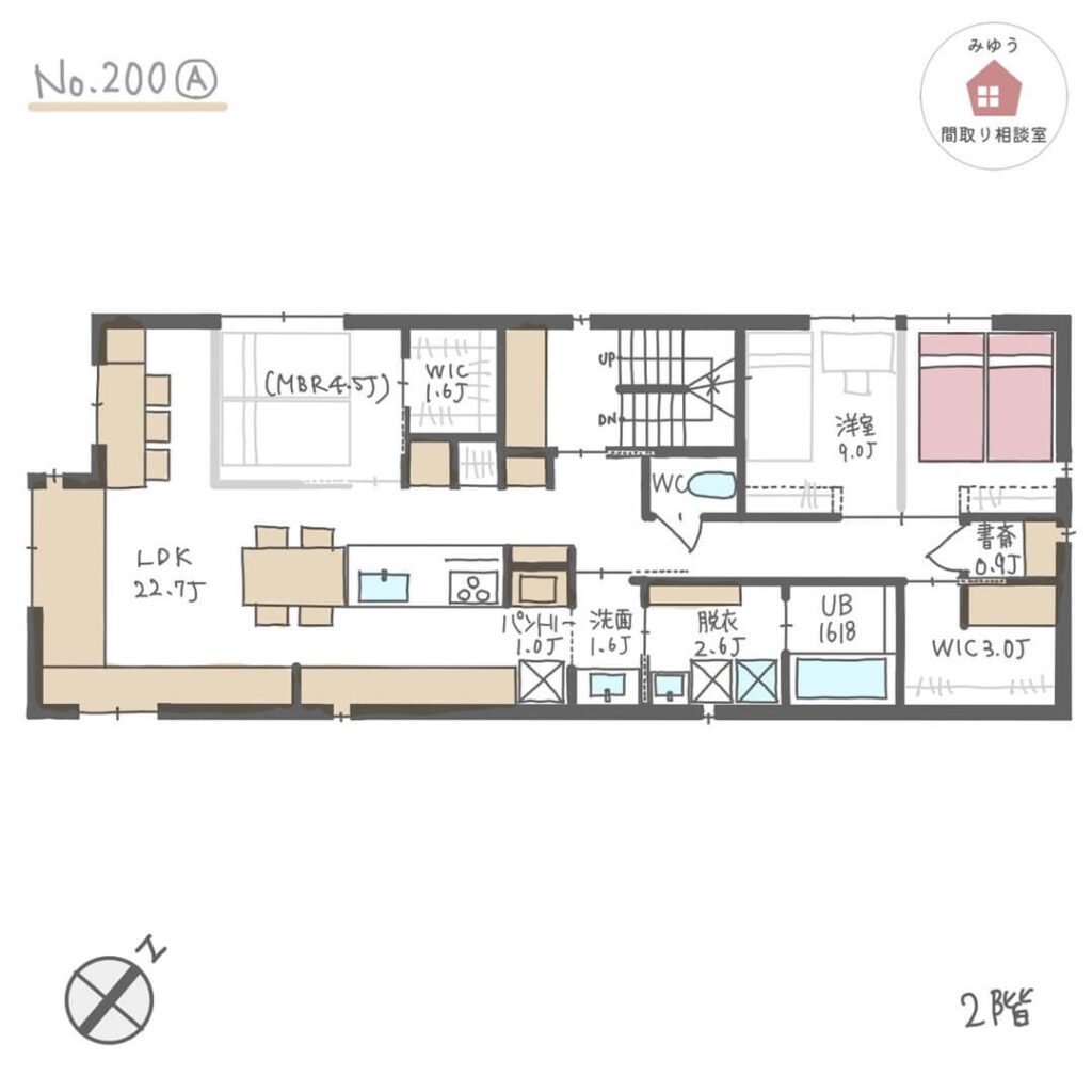 子供部屋が必要になった時にリビングの一角を主寝室に変えられる回遊動線間取り【29坪3LDKワンフロア】No.200A-1階