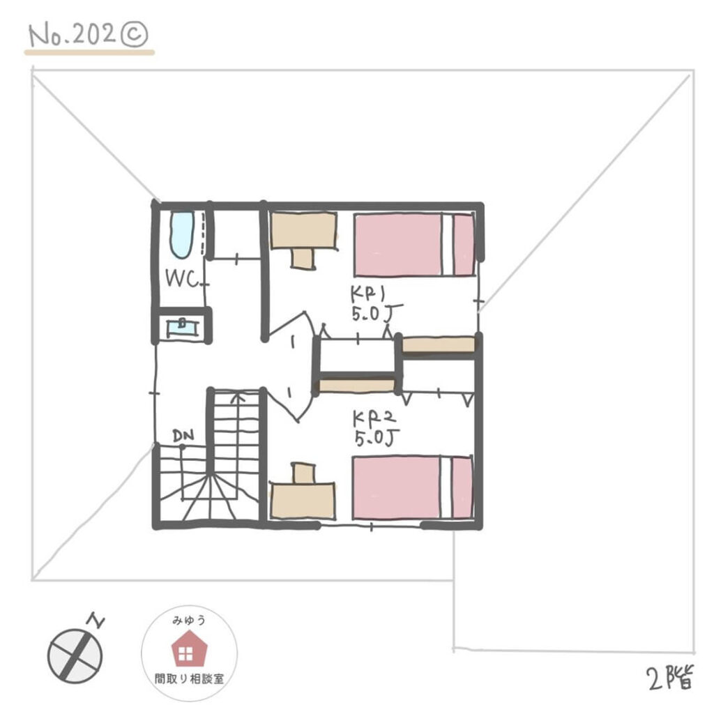 1階に2室に分けられる主寝室があり、将来1階だけで暮らせるほぼ平屋間取り【33坪4LDK2階建】No.202C-2階