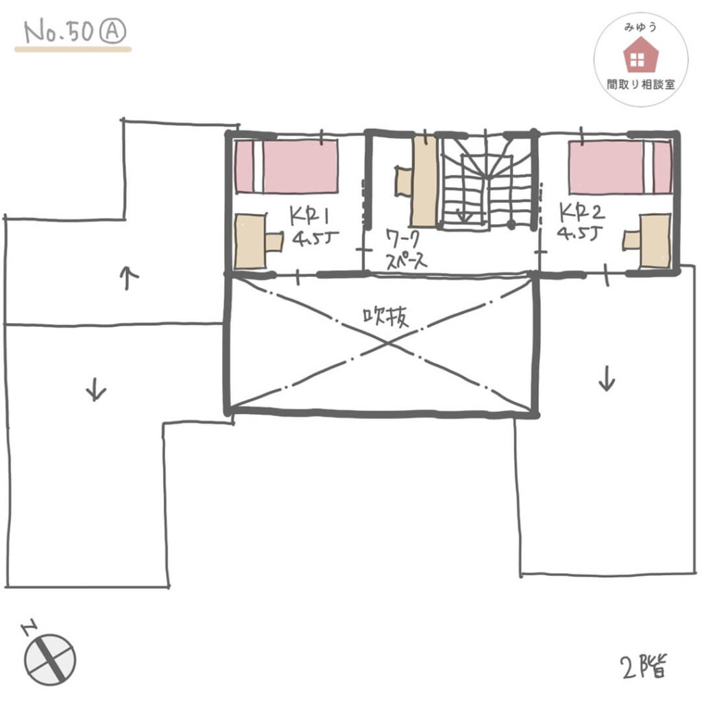 玄関収納とパントリーが繋がる、帰宅時の片付けが楽な間取り【30坪3LDK2階建】No.50A-2階