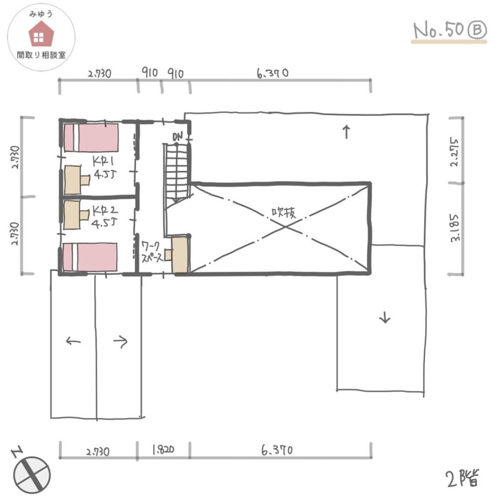 小上がりの畳スペースでも食卓を囲める間取り【33坪3LDK2階建】No.50B-寸法有2階