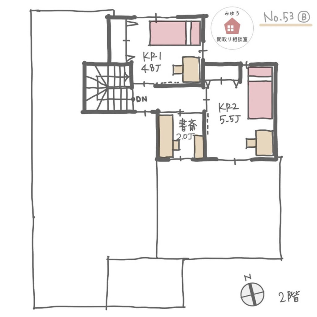 家相が良く家事動線が短い間取り【33坪4LDK2階建】No.53B-2階