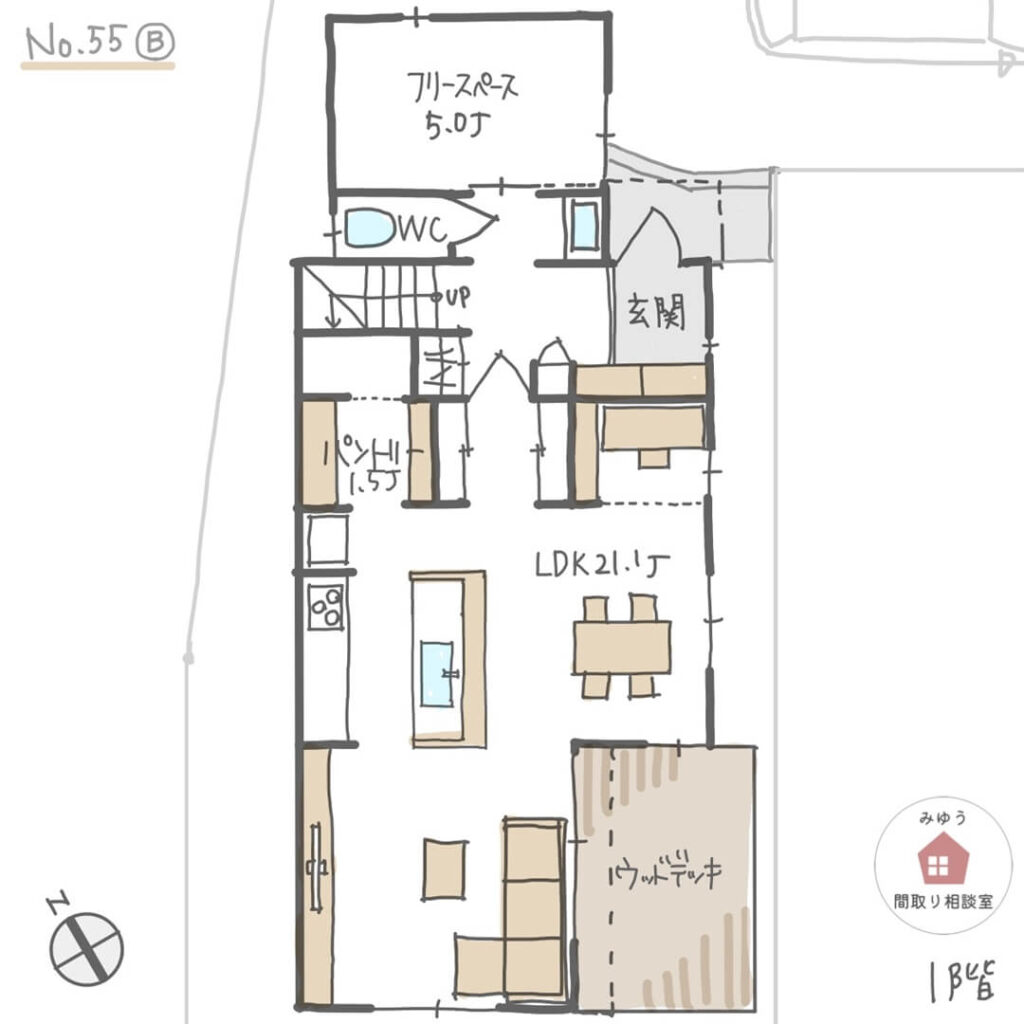 ２階に水回りを設けた洗濯動線の良い間取り【34坪4LDK2階建】No.55B | みゆう間取り相談室