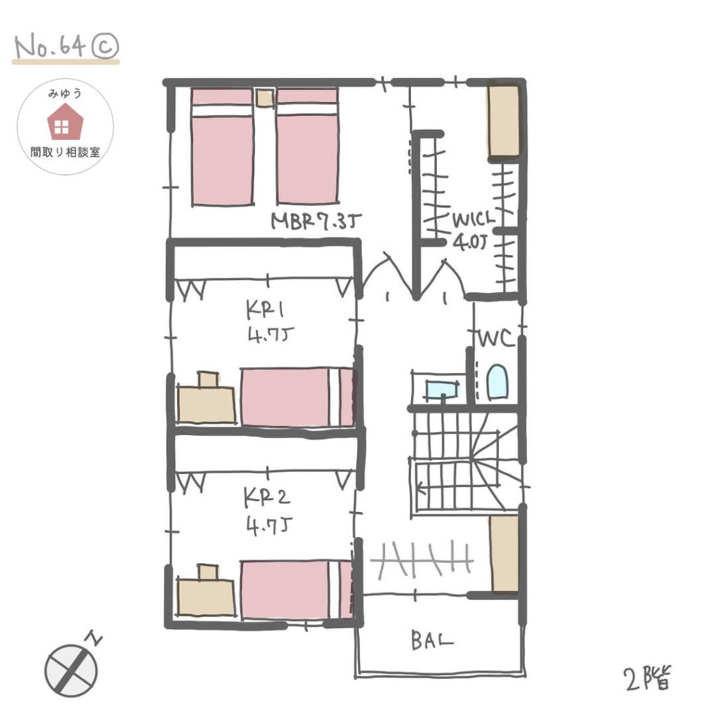 家族の時間と個人の時間をどちらも楽しめる間取り【32坪3LDK2階建】No.64C-2階