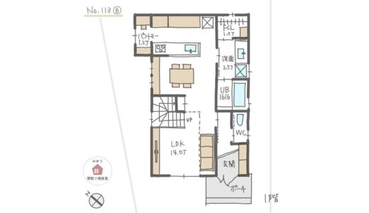 家族の様子が見やすい、吹抜けリビングの開放感を感じられる間取り【28坪3LDK2階建】No.113B