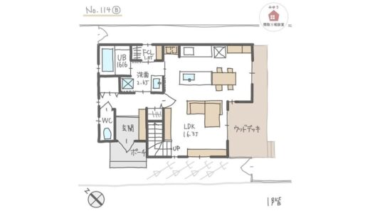 玄関からもLDKからも洗面所に入れる水回り回遊動線の間取り【29坪3LDK2階建】No.114B