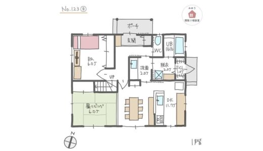 日当たりの良い畳リビングがあり、LDKと水回りが隣り合う家事ラク回遊動線の間取り【40坪5LDK2階建】No.123B