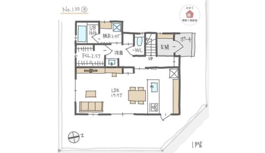 リビングが景色の良い場所にあるLDK直線配置の間取り【27坪3LDK2階建】No.130B