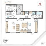 リビングが景色の良い場所にあるLDK直線配置の間取り【27坪3LDK2階建】No.130B