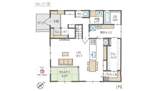 家族の様子が見やすい、１階が真四角の回遊動線間取り【38坪3LDK2階建】No.131E