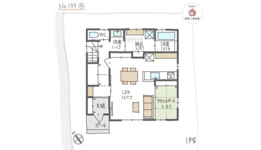 南の庭に面してリビングと畳スペースがある日当たりの良い間取り【31坪3LDK2階建】No.139A