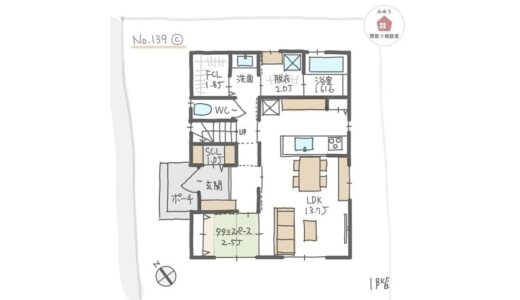 LDK直線配置でリビング隣に畳スペースがある間取り【31坪3LDK2階建】No.139C