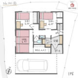 L字型の広々LDKや水回り、ファミリークローゼットが2階にある間取り【30坪3LDK2階建】No.141A