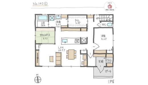 キッチンと洗面所とファミリークローゼットを回遊できる家事ラク動線間取り【39坪5LDK2階建】No.142C