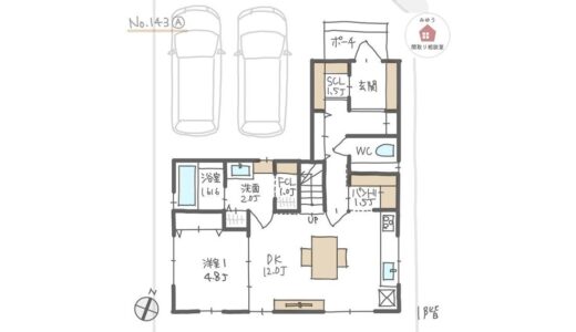 夫婦ふたりが心地よく過ごせる、リビング使用できる洋室をDK横に設けた間取り【31坪4LDK2階建】No.143A