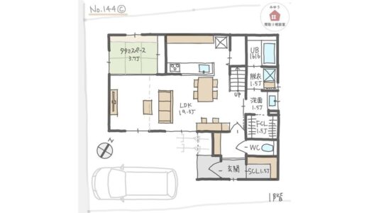 日当たりの良い吹抜けリビングの隣に畳スペースがある間取り【32坪4LDK2階建】No.144C