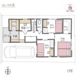 玄関近くに収納を充実させた2階リビングの間取り【29坪3LDK2階建】No.148B