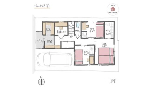 玄関近くに収納を充実させた2階リビングの間取り【29坪3LDK2階建】No.148B