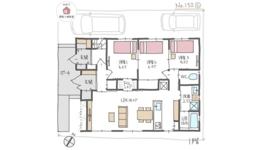 音の配慮やプライバシーを確保しやすい完全分離型二世帯住宅【52坪3LDK＋2LDK2階建】No.152C