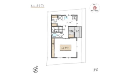 狭小住宅でも可能な範囲で個室と共有部分の収納を設けた３階建間取り【21坪2LDK3階建】No.156C