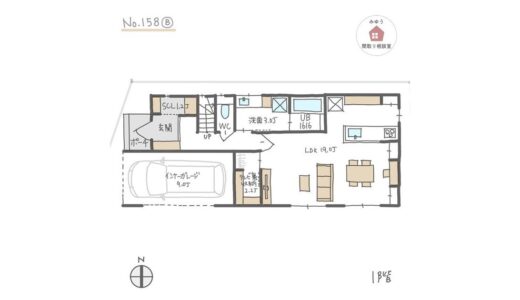 リビング入り口にテレビ裏収納がある東西に細長い間取り【31坪3LDK2階建】No.158B