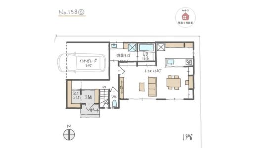 インナーガレージと通り抜けできる土間収納がある間取り【31坪3LDK2階建】No.158C