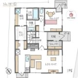 南側にＬＤＫ直線配置のサロン付き住宅の間取り【34坪3LDK2階建】No.161D