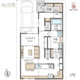 キッチンから水回りを回遊できる家事ラク動線間取り【32坪3LDK2階建】No.165A