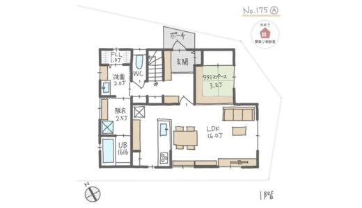 洗面脱衣別で日常着用のファミリークローゼットが洗面所隣にある間取り【31坪4LDK2階建】No.175A