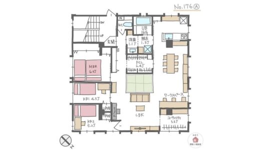 洗面脱衣別で水回り回遊できるリノベーション間取り【31坪3LDKリノベーション】No.176A