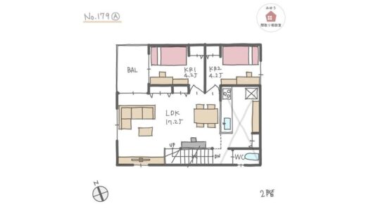 洗面所の隣に２種類のファミリークローゼットがある収納充実した間取り【28坪3LDK2階建】No.179A