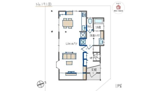 リビングにテレビ裏収納を設けた木造住宅リノベーション間取り【26坪3LDK2階建リノベーション】No.191B