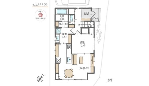 ＬＤＫ横に仕切れる洋室があり、玄関からもキッチンからも洗面所に入れる回遊動線間取り【29坪4LDK2階建】No.199A